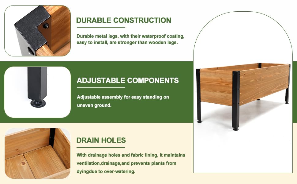 Notume Wood Rectangular Garden Planter Box Raised Bed Outdoor,Planters for Outdoor Plants 37x13x15in Elevated Herbs Vegetables Flowers Great Patio Deck Balcony (37x13x15in brown) Notume