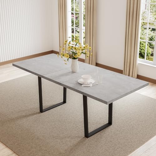 ZckyCine Extendable Dining Table for 6-8 Seats, Modern Rectangular Design with Extending Leaves for Kitchen Dining, Thickened Top and Carbon Steel Base Gray