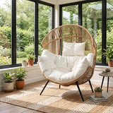 Oversized Outdoor Wicker Egg Chair Set of 2, Patio Lounge Chair Basket Seat with Thick Cushion, All Weather Indoor Outdoor Porch Rockers for Balcony, Living Room, Lawn Garden