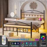 Samurbex Queen Bed Frame with Headboard,Black Metal Platform Bed Frame Queen Size with LED Lights & Charging Station,Heavy Duty Metal Steel Slats,No Box Spring Needed,Noise Free,Easy to Assemble Samurbex