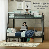 SogesGame Twin Over Full Bunk Bed for Teens & Kids, Metal Heavy Duty Bunk beds with 9.8-Inch Guardrail and Ladder, Bunk Beds Twin Over Full Size for Small Bedrooms & Shared Rooms, Space-Saving, Black SogesGame