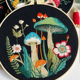 Myfelicity Embroidery Kit with Mushroom Patterns, 3 Hoops, Fabric, Threads, Needles, Instructions (red)
