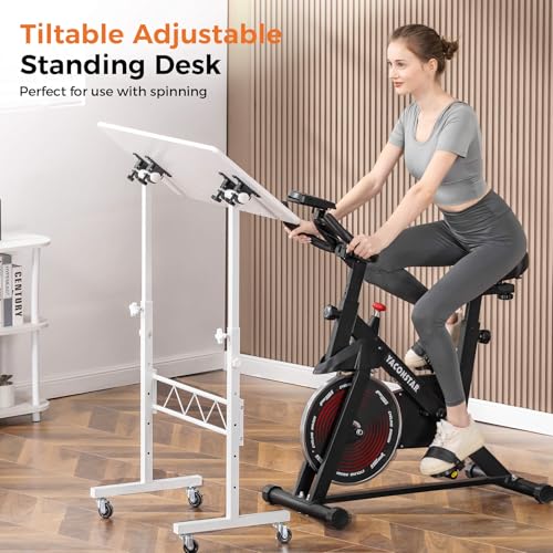 GTRACING Standing Desk Adjustable Height & Tiltable Tabletop, 32 Inch Portable Desk for Home Office Stand Up Work and Walking Pad Treadmill, Small Mobile Computer Table for Laptop, White GTRACING