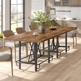 LITTLE TREE 63-Inch Industrial Bar Table with Metal Footrest, Counter Height Pub Table for Kitchen, Home Bar & Entertaining (Brown) LITTLE TREE