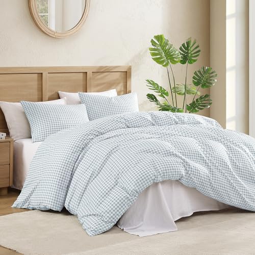 Andency Gingham Duvet Cover Twin Size, Blue Checkered Plaid Bedding Set with Zipper Closure & Corner Ties, 2 Pieces Soft Prewashed Microfiber Comforter Cover for Dorm Kids Andency