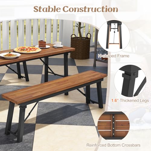 Tangkula Set of 2 Folding Acacia Wood Benches – 55-Inch Backless Outdoor Dining Seating for 2-3 People Tangkula