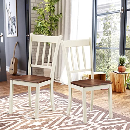 Giantex Wood Dining Chairs Set of 4, Solid Rubber Wood Armless Kitchen Chairs with Non-Slip Foot Pads, Easy to Assemble Dining Side Chair, Farmhouse