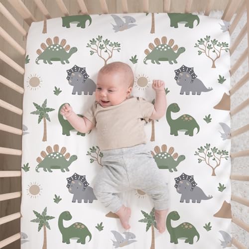 The Peanutshell 3 Piece Baby Crib Bedding Set for Boys - Newborn, Infant & Toddler Nursery Bed Set Decor with Fitted Crib Sheet, Dust Ruffle Comforter - Dinosaur Dreams The Peanutshell