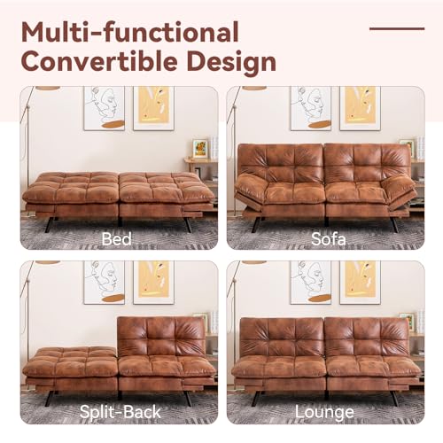 Erdoru Convertible Futon Sofa Bed,Faux Leather Futon Couch,Memory Foam Futons Bed,Small Splitback Modern Loveseat Sleeper Sofa for Living Room,Office,Apartment,Brown Erdoru