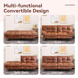 Erdoru Convertible Futon Sofa Bed,Faux Leather Futon Couch,Memory Foam Futons Bed,Small Splitback Modern Loveseat Sleeper Sofa for Living Room,Office,Apartment,Brown Erdoru