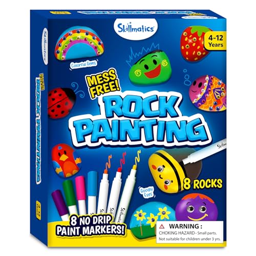 Skillmatics Rock Painting Kit - Mess-Free Art & Craft Activity for Girls & Boys, Craft Kits & Supplies, DIY Creative Activity, Christmas Gifts for Kids Ages 4, 5, 6, 7, 8, 9, 10, 11,12 Skillmatics