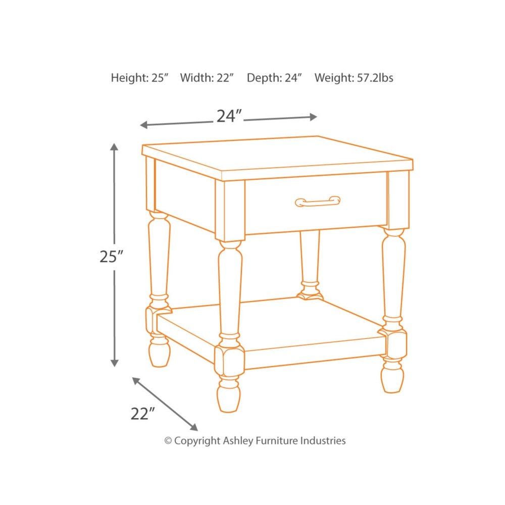 Signature Design by Ashley Shawnalore Farmhouse Solid Pine Wood End Table, Weatherworn White Finish - WoodArtSupply