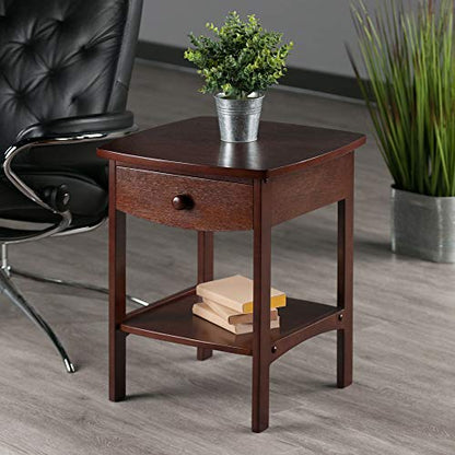 Winsome 22 x 18 x 18-Inch Wood Curved End Table/Night Stand With One Drawer, Brown (94918) - WoodArtSupply