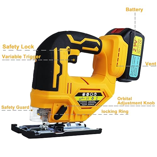 Cordless Jigsaw Brushless Motor with 2pcs 4Ah Li-ion Batteries, LED Light, Electric Huhomco Jigsaw 6 Variable Speed, 10pcs Blades, Fast Charger & Carry Case Included - WoodArtSupply