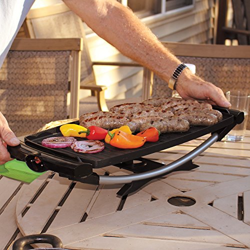 George Foreman Indoor Outdoor Electric Grill, Non-Stick Grill Griddle Plate, Healthy Grilling Drip Tray Reduces Fat, Portable Barbeque