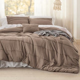 Bedsure Brown King Size Comforter Set - 4 Pieces Pinch Pleat Bed Set, Down Alternative Bedding Sets for All Season, 1 Comforter, 2 Pillowcases, 1 Decorative Pillow Bedsure