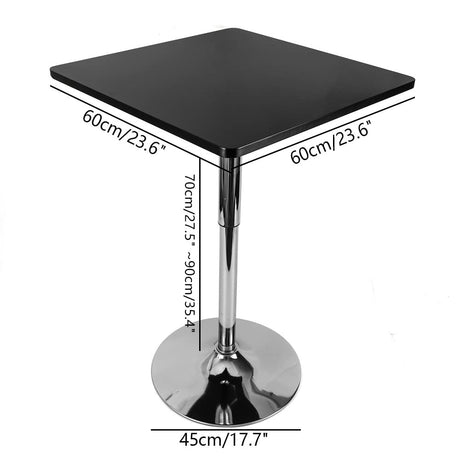 DAERNA Square Pub Table, Black Cocktail Table with 360° Spinning Top,Silver Leg and Base,Cafe Tables, Adjustable Height Range 27.5'' to 35.4'' DAERNA