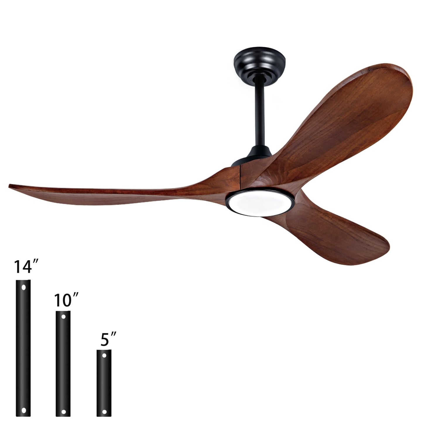 dearnow 52" wood ceiling fan with light with remote control, indoor outdoor wood ceiling fan with 3 wood blades for patio, living room, dining room, pavilion yard, etc (black + walnut)