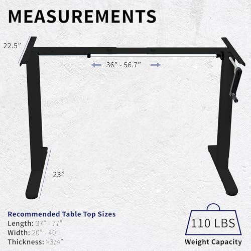 VIVO Compact Hand Crank Stand Up Desk Frame for 37 to 77 inch Table Tops, Ergonomic Standing Height Adjustable Base with Foldable Handle, Black, DESK-M051MB VIVO