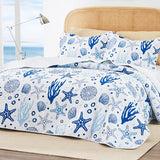 Love's cabin Twin Quilt Bedding Set Coastal White Bedspreads - Soft Bed Summer Beach Nautical Quilt Lightweight Bedspread- Reversible Bedding Coverlet for All Season - 2 Piece Love's cabin