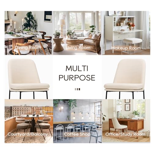 COLAMY Modern Dining Chairs Set of 2, Fabric Upholstered Dining Room Chairs Dinner Chair Stylish Kitchen Chairs with Curved Back and Metal Legs, Beige COLAMY