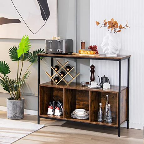 Giantex Buffet Sideboard, Wooden Cupboard, Kitchen Pantry w/Spacious Countertop, Large Open Shelf, 3 Cube Storage Cabinet, Sturdy Rustproof Steel Frame, Modern Stationary Island, Brown & Black Giantex
