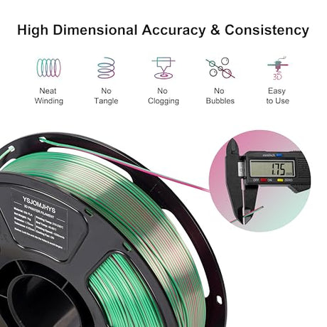 YSJOMJHYS Silk Dual Color Filament Bundle 4KG, Shiny 3D Printer Filament 1.75mm Bulk, Dimensional Accuracy +/- 0.02mm, Individually Vacuum Packed, Bicolor PLA Filament Pack, 4 Spools 1KG Each YSJOMJHYS