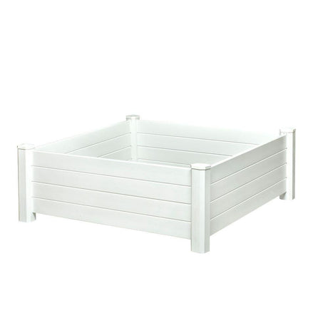 NuVue Products 26001 Premium Outdoor Raised Garden Bed for Growing Edible Plants and Flowers, BPA-Free Woodgrain Panel Elevated Planter Box, 48” L x 48” W x 15” H, White NuVue
