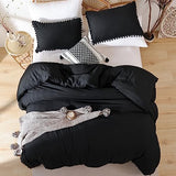 YIRDDEO Full Size Comforter Sets - Full Size Comforter with Ball Pom Fringe, Soft Bedding Set for All Seasons - 3 Pieces, 1 Comforter (79"x90") & 2 Pillow Shams(20"x26"), Black YIRDDEO
