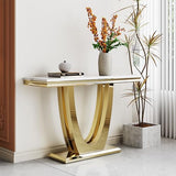 Goujxcy 47"" Marble Console Table Luxury Gold Sofa Table with Geometric U-Shape Stainless Steel Pedestal Modern Long Console Sofa Table White Marble Entryway Hall Table for Living Room Hallway Goujxcy