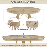 Merax Round Extendable Dining Room Table Set with Chairs for 4-6 Persons Solid Wood Round Kitchen Table and Chairs for Saving Space, Natural Merax