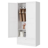 Letaya Wardrobe Closet,72" H Clothing Metal Storage Cabinet with Storage Drawer Adjustable Shelves and Hanging Rod,Bedroom Armoire Cabinet Clothes Organizer (White) Letaya