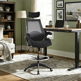 BOLISS Drafting Office Chair 400lbs High Back Wide Standing Desk Chair Comfortable with Flip up Armrests Lumbar Support Adjustable Big Footrest Ring(Black) BOLISS