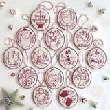 Christmas Embroidery Ornament Kit, 12PCS DIY Hand Embroidery Set for Beginners & Adults, Complete Holiday Craft Kit with Threads, Needles & Instructions, Festive Tree & Gifts Decor (Red)
