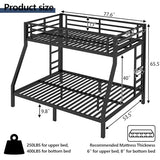 Bellemave Twin Over Full Bunk Bed with Ladders, Metal Bunk Beds Frame with Full-Length Guardrails, Heavy-Duty Bunkbed for Bedroom, Guest Room, Dorms, Noise-Reduce and No Spring Box Needed, Black Bellemave
