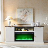 IFGET Fluted Fireplace TV Stand for TVs Up to 80 inch, Modern Entertainment Center with 36" Electric Fireplace, Wood Media Console w/Drawers and Adjustable Shelves for Living Room, Antique White IFGET