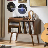 Lerliuo Record Player Stand with 4 Cabinet Holds Up to 220 Albums, Large Turntable Stand with Beech Wood Legs, Mid-Century Record Player Table,Retro Brown Vinyl Holder Storage for Bedroom Living Room Lerliuo
