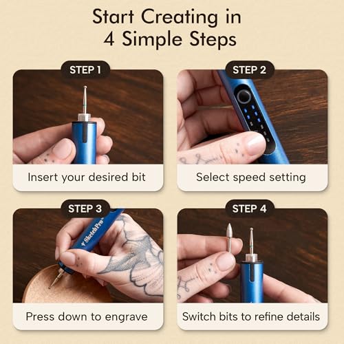 SketchPro Cordless Engraving Pen with LED Light – 3-Speed Precision Etching Tool for Wood, Metal, Glass & Plastic – USB-C Rechargeable, 26 Accessories – Ideal for DIY, Jewelry & Craft Projects Calavive