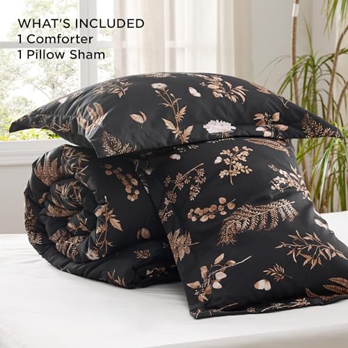 Bedsure Comforter Set Twin/Twin XL Size - Cute Floral Comforter, Black Bedding Comforter Sets, 1 Soft Reversible Botanical Flowers Comforter and 1 Pillow Sham Bedsure