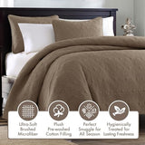 Madison Park Quebec Quilt Set - Luxurious Damask Stitching Design, Cotton Filled Lightweight Coverlet Bedspread Bedding, Shams, Full/Queen(90"x90"), Mocha 3 Piece Madison Park