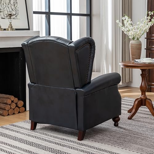 SHINE FURNISHING Genuine Leather Recliner Chair, Push Back Recliner Armchair with Rivet Tufted - Thick Cushioned Seat, Single Sofa & Accent Chair for Living Room (Navy)