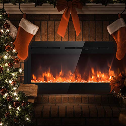 Tangkula 50 inches Electric Fireplace Insert with Thermostat, in-Wall Recessed and Wall Mounted 1500 W Faux Fireplace, Touch Screen Control, 9 Flamer Color, Temperature Control & Timer (50 inches) Tangkula
