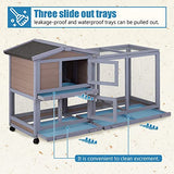 Wood Rabbit Hutch Rabbit Cage Bunny Hutch Rolling Large Bunny Cage Indoor Outdoor Two Story Guinea Pig Hutch Rabbit House with Wheels&Waterproof Roof,Grey BestPet