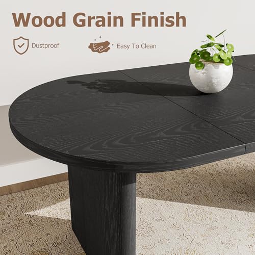 GarveeHome 70.8 Inch Oval Dining Table for 6-8 People, Long Large Kitchen Table with Thick Sturdy Wooden Base, Farmhouse Dining Room Table for Kitchen, Living Room, Office (Black) GarveeHome