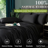 YASMENG Cooling Duvet Cover Full Set Black, 100% Viscose Derived from Bambo, Summer Soft Breathable Rayon Bedding Set for Hot Sleepers, Luxury Luxurious Silky Smooth Comforter Cover for All Seasons YASMENG