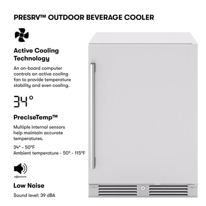 Zephyr Presrv 24 Inch Outdoor Wine Fridge & Beverage Refrigerator Single Zone Under Counter - Drink Chiller Freestanding Stainless Steel Door - 136 cans (Single-Zone Outdoor Wine & Beverage Cooler)