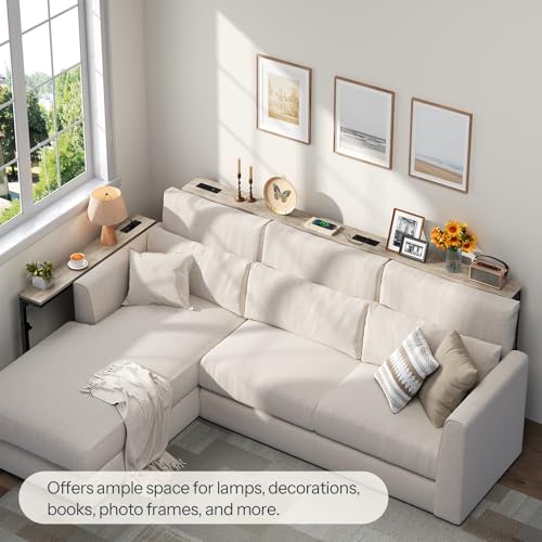HOOBRO Narrow Console Table with Charging Station, Adjustable Height Sofa Table (25''-32.9''), Slim Behind Couch Table for Small Spaces, Entryway, Living Room, 39.4" Greige BG95UXG01 HOOBRO