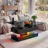 40" Lift Top Coffee Table, Multi-Function Convertible Workstation Table with Storage & Charging Station, Modern Faux Marble Design for Living Room & Small Spaces Fabulcozy