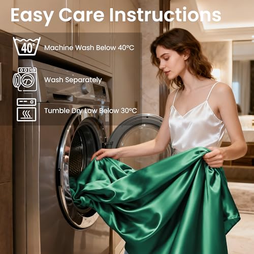 Love's cabin Full Size Satin Sheet Set - 4 Piece Dark Green Silky Satin Sheet Set with Deep Pocket, Luxury Silk Feel Satin Bed Sheets Full Bedding Set (1 Flat Sheet,1 Fitted Sheet,2 Pillow Cases) Love's cabin