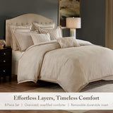 Madison Park Signature Queen Luxury Jacquard Comforter Set, Removable Duvet Cover with Insert, Oversized Overfilled Bedding, Hand-Guided Embroidered Texture Accents, Geometric Ivory, 8-Piece Madison Park